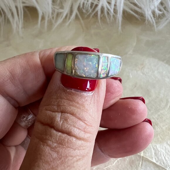 5 Stone Lab Made Opal Band Ring, size 8.5 - Picture 1 of 9